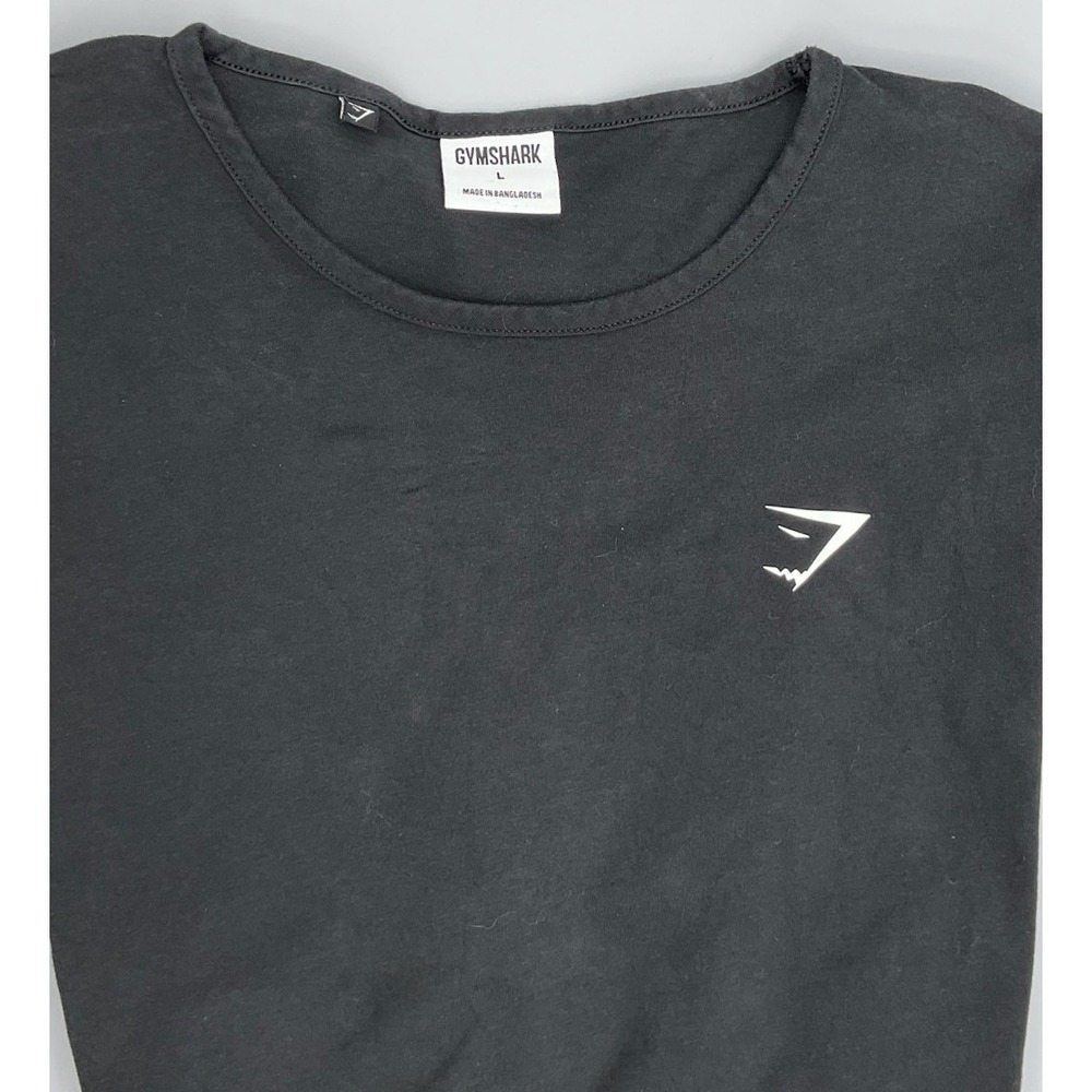 Gymshark Mens Long Sleeve Crew Neck Cotton T-Shirt Black Logo Size L B7A7A